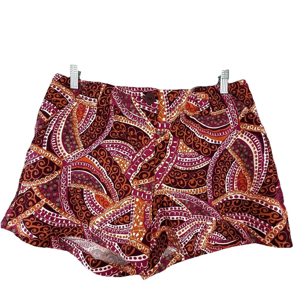 Manhattan Chino Shorts Women's 12 Paisley Stretch 36 x 4 Mid Rise Pink‎ Orange